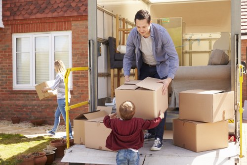Boxes and student belongings prepared for transport and storage
