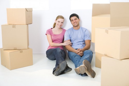 Packed moving boxes ready for house removals in Dulwich