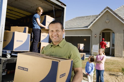 Removal van and moving equipment prepared for transport